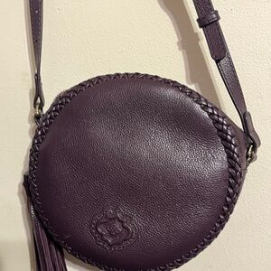 orYANY Kaye Metallic Gray Pebble Leather Canteen Round Crossbody Bag-Preowned